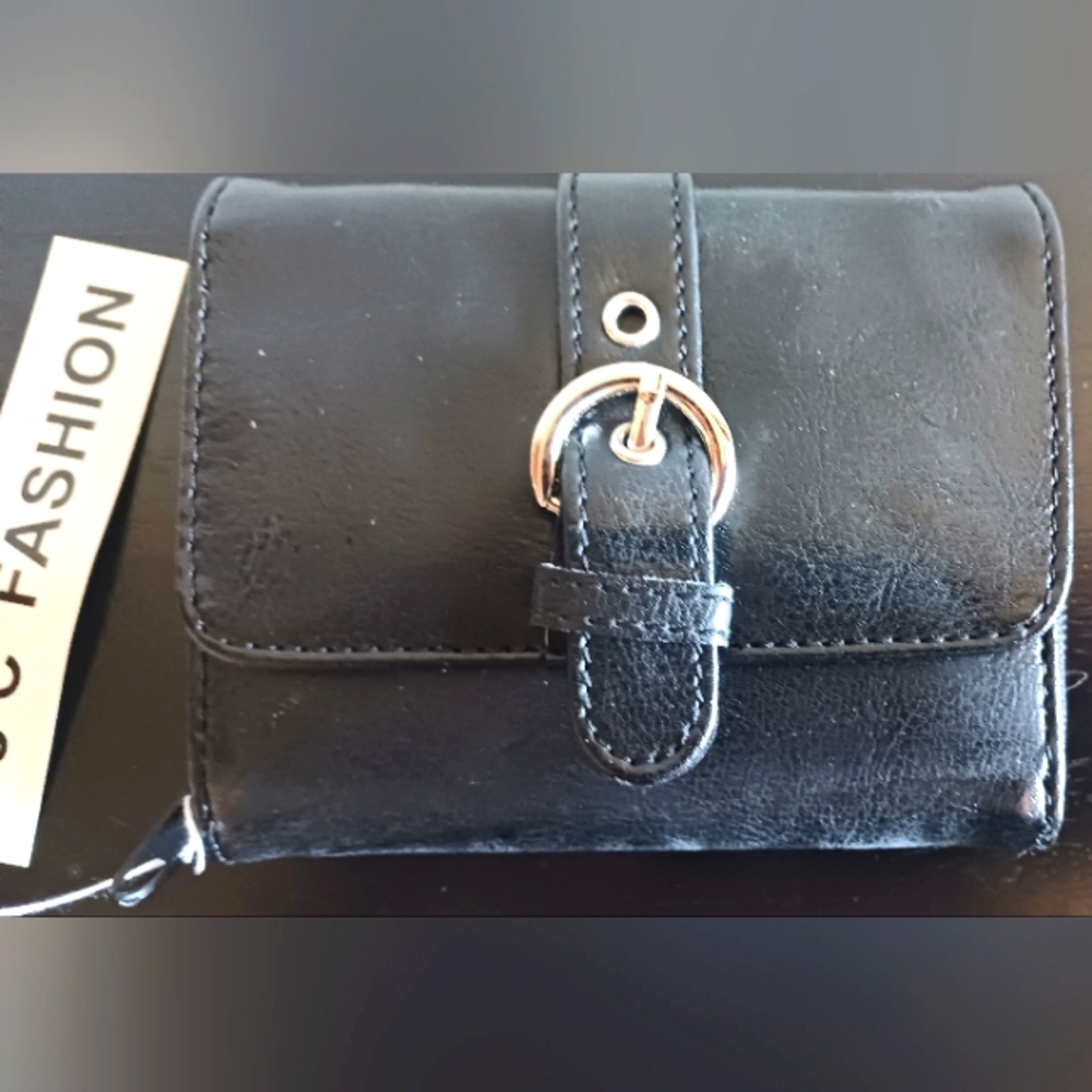 New JC Fashion Vintage Style Tri Fold Credit Coin Bill Wallet Black Snap Front